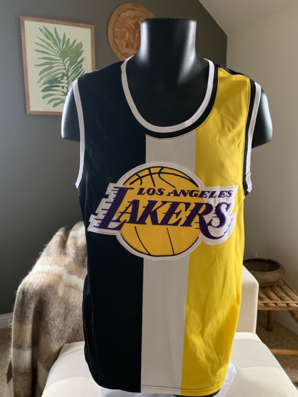 NBA Los Angeles Lakers Split-Panel Jersey in Black, White, Yellow  NWT